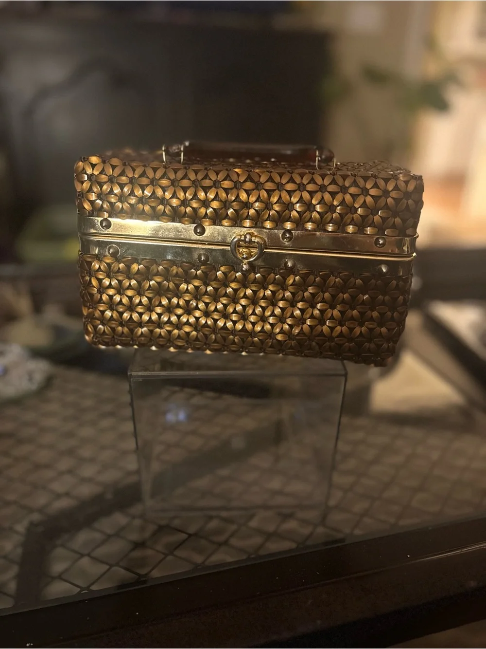 Vintage Woven Metallic Brown Top-Handle Women’s Bag